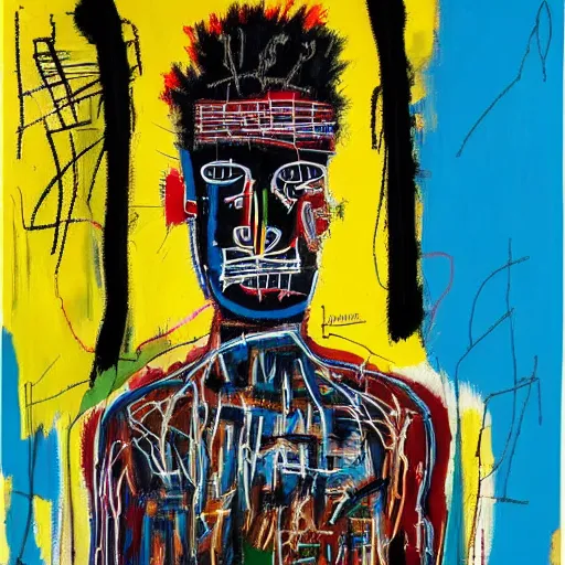 Prompt: A extremely highly detailed majestic hi-res beautiful immaculate head and shoulders painting of a strong black african man by Jean-Michel Basquiat, 8k, high textures, hyper sharp, insanely detailed and intricate, super detailed, 8k HDR high quality