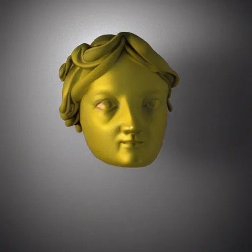 Image similar to a neon ring on the head of a renaissance statue, 3 d render