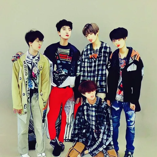 Image similar to jung jaehyun, mark lee, johnny suh, foreign swaggers, neo culture technology, art by kim jung gi