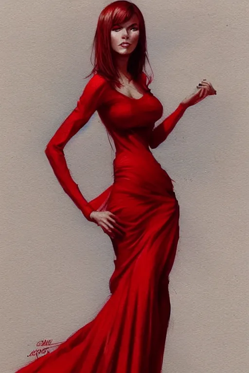 Prompt: full length portrait of very very very very very very beautiful women with amazing body figure wearing red dress, evening makeup, digital painting, trending on artstation, concept art, sharp focus, illustration, art by artgerm and greg rutkowski and magali villeneuve