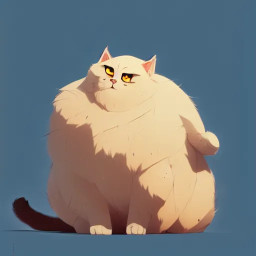 Image similar to a big fluffy cat by cory loftis and goro fujita and atey ghailan, exquisite lighting, art, very coherent, plain background, trending on artstation