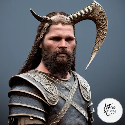 Image similar to of a 3d clay model of a viking from valhalla, wearing the horned helmet ultra fine detail, hair strands, ultra high resolution, fine texture detail, miniature painting techniques, perfect proportions, marvel cinematic universe, eric bana