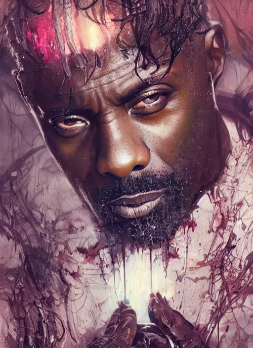 Prompt: idris elba painting, highly detailed, cinematic, 8 k, by stanley artgerm, tom bagshaw, greg rutkowski, carne griffiths, ayami kojima, beksinski, trending on deviantart, hyper - detailed, horror, full of color,