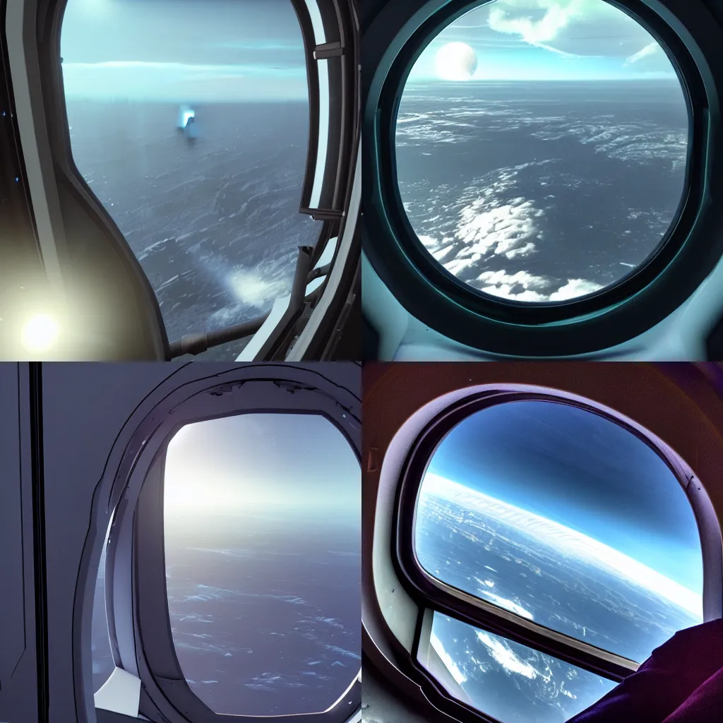 Prompt: A breathtaking view from the window of a futuristic alien isolation pod