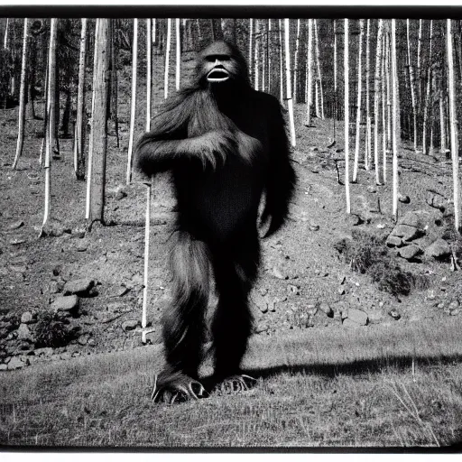 Prompt: classified photograph of wild sasquatch, colorado, film grain, specular highlights, 3 5 mm lens, government archive photograph