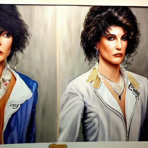 Image similar to a highly detailed painting. 1987-era Prince jealous of twin sisters Wendy and Susannah Melvoin. Photorealistic. Trending on Artstation.