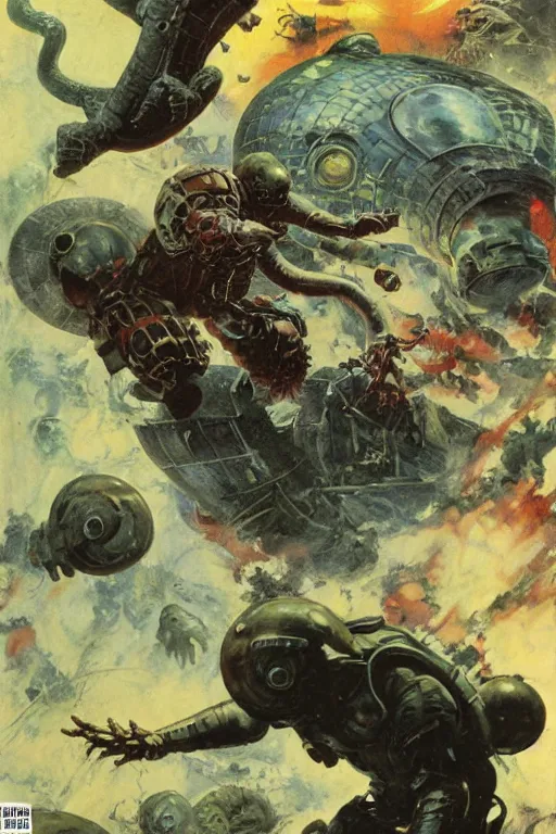 Image similar to huge slimy salamander attacks moon base, soldiers, laser beams, dynamic action, by norman rockwell, jack kirby, jon berkey, earle bergey, craig mullins, ruan jia, jeremy mann, tom lovell, marvel, astounding stories, 5 0 s pulp illustration, scifi, fantasy