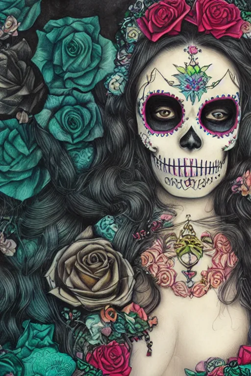 Image similar to Illustration of a sugar skull day of the dead girl, art by chie yoshii