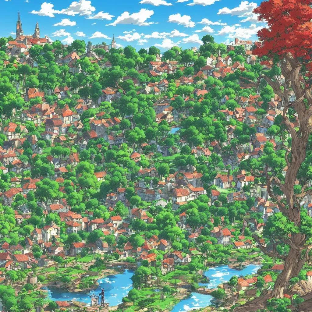 Prompt: beautiful french countryside, City Hunter anime+HD+Naïve Art+HD+Toei animation backgrounds+HD,nice lighting, soft and clear shadows, low contrast, perfect