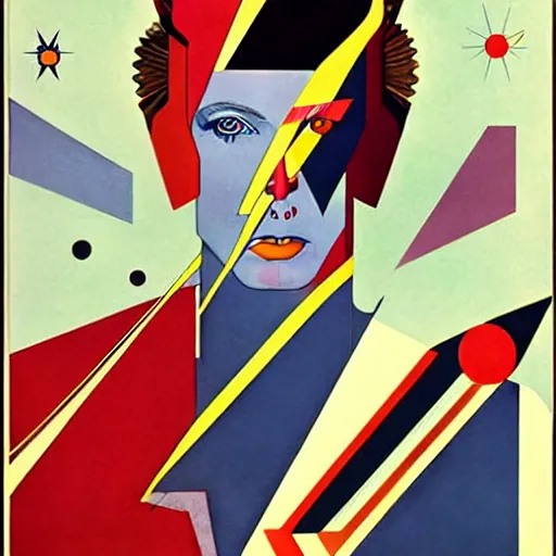 Image similar to Art by Coles Phillips, David Bowie as Space Commander Zeta from the Year 3000, Mucha, Kandinsky