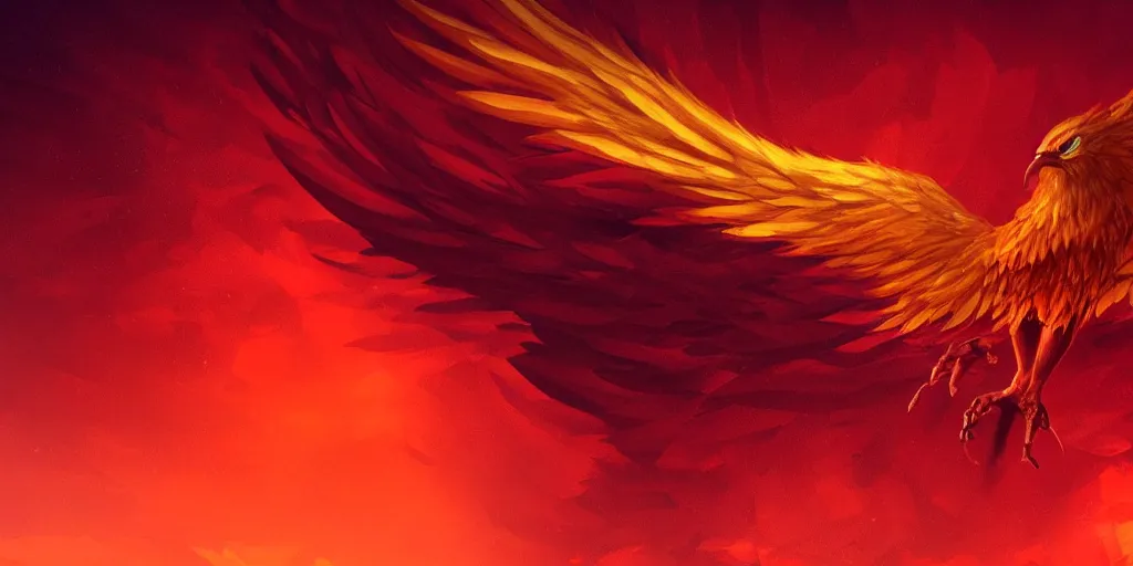 Image similar to artwork of a phoenix, gradient red orange, highly detailed, artstation, night black sky background, smooth illustration, digital art, unreal engine, ultra realistic, fine art, concept art