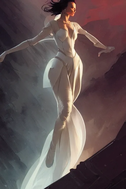 Image similar to elegant high fashion thierry mugler gown aeon flux profile picture by greg rutkowski, dynamic pose, intricate, futuristic, fantasy, elegant, by stanley artgerm lau, greg rutkowski, thomas kindkade, alphonse mucha, loish, thierry mugler, norman rockwell,