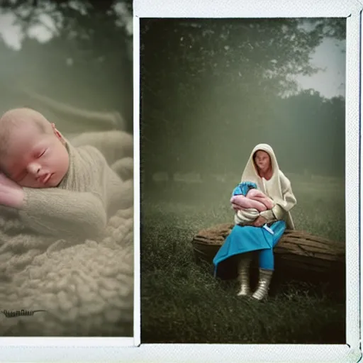 Prompt: giant oversized robot mech in shape of newborn baby on a village, Cinematic focus, Polaroid photo, vintage, neutral colors, soft lights, foggy, by Steve Hanks, by Serov Valentin, by lisa yuskavage, by Andrei Tarkovsky