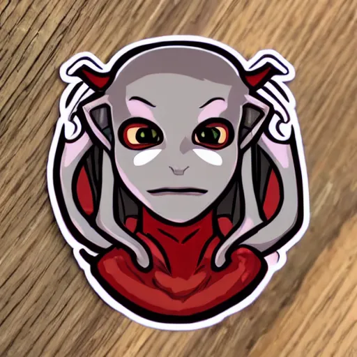 Prompt: cute d & d red tiefling with small ram horns character sticker