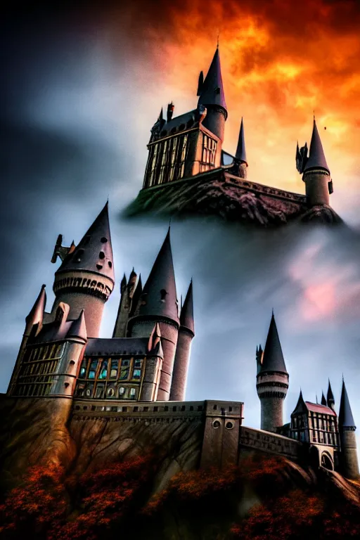 Prompt: a dslr photo of a hogwarts castle under attack, atmospheric, realistic, 4 k