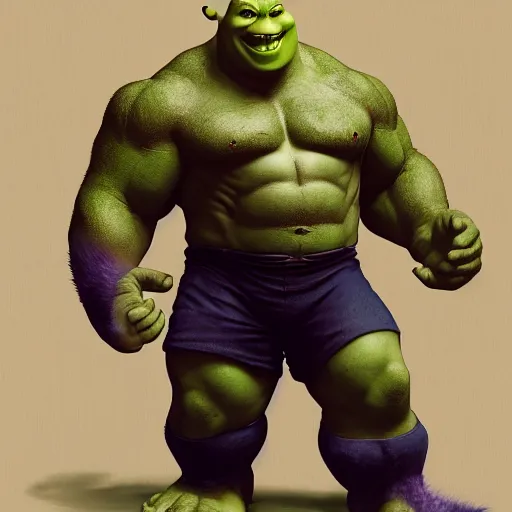 Prompt: shrek as the hulk au naturel, hyper detailed, digital art, trending in artstation, cinematic lighting, studio quality, smooth render, unreal engine 5 rendered, octane rendered, art style by klimt and nixeu and ian sprigger and wlop and krenz cushart