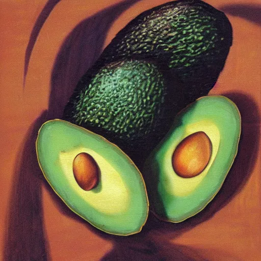 Prompt: avocado being stolen, cave painting