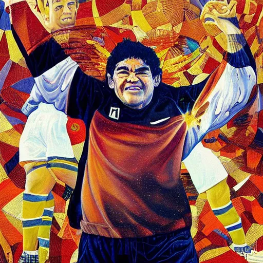 Image similar to painting of diego maradona in heaven, very detailled, by artgem, botticelli and victo ngai