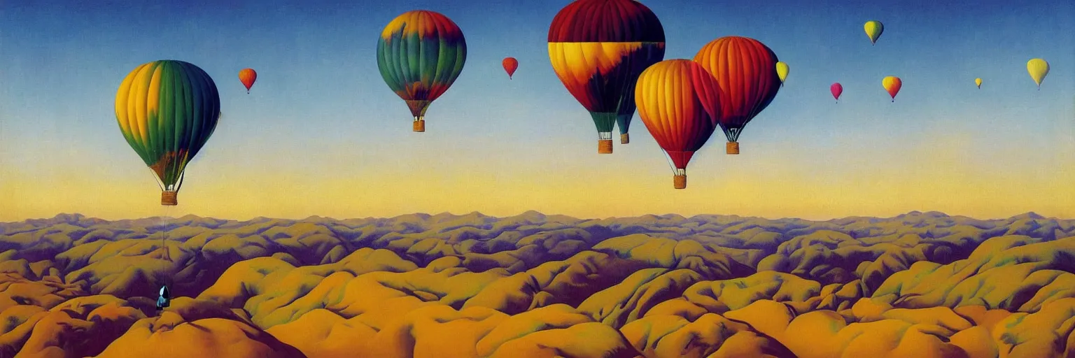 Image similar to colorful hot air balloon painting magritte