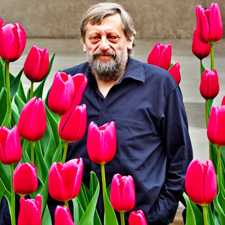 Image similar to slavoj zizek becoming a tulip, photo, 8 k