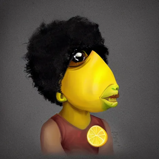 Prompt: digital art, trending on artstation, black alien sucking a lemon