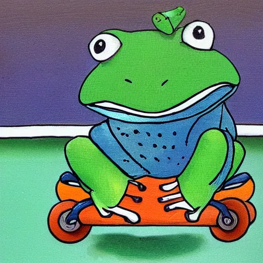 Prompt: frog on skateboard