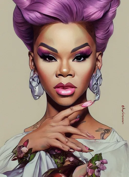 Image similar to vanjie, drag queen, painting by artgerm and greg rutkowski and alphonse mucha