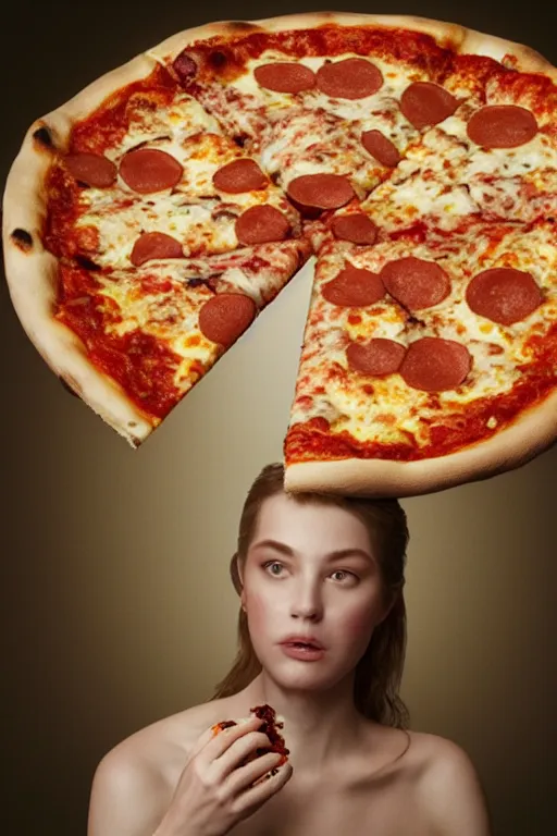 Image similar to queen margherita ( savoy ) eating!!! a pizza! margherita, full body, portrait photo, diffuse light, trending on artstation, octane, masterpiece