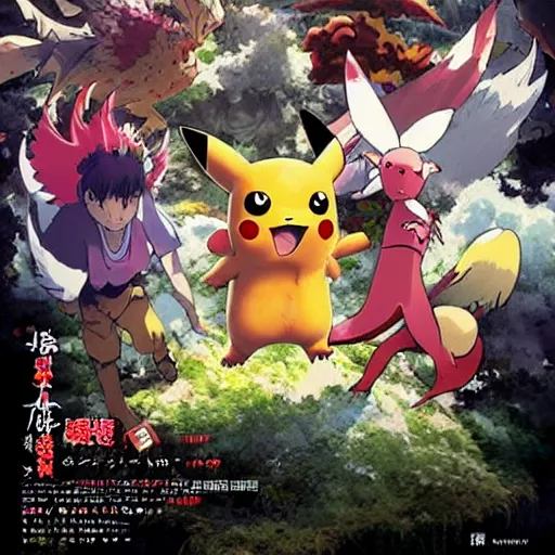 Prompt: poster for a film fantasy japanese animation called pokemon chicken attack, 8 k, hd, dustin nguyen, akihiko yoshida, greg tocchini, greg rutkowski, cliff chiang