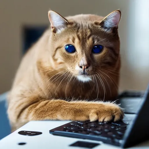 Image similar to a beautiful cat is playing computer