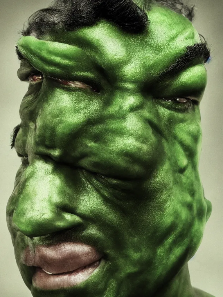 Prompt: selfie of a man, green skin, studio photoshot, 2 eyes, unknown race, cinematic, cosmic background, high quality, cgsociety, artgerm, 4 k, uhd, 5 0 mm, trending on artstation