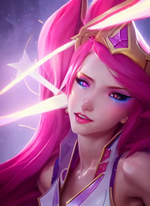 Image similar to portrait of star guardian katarina from league of legends, au naturel, hyper detailed, digital art, trending in artstation, cinematic lighting, studio quality, smooth render, unreal engine 5 rendered, octane rendered, art style by klimt and nixeu and ian sprigger and wlop and krenz cushart and riot