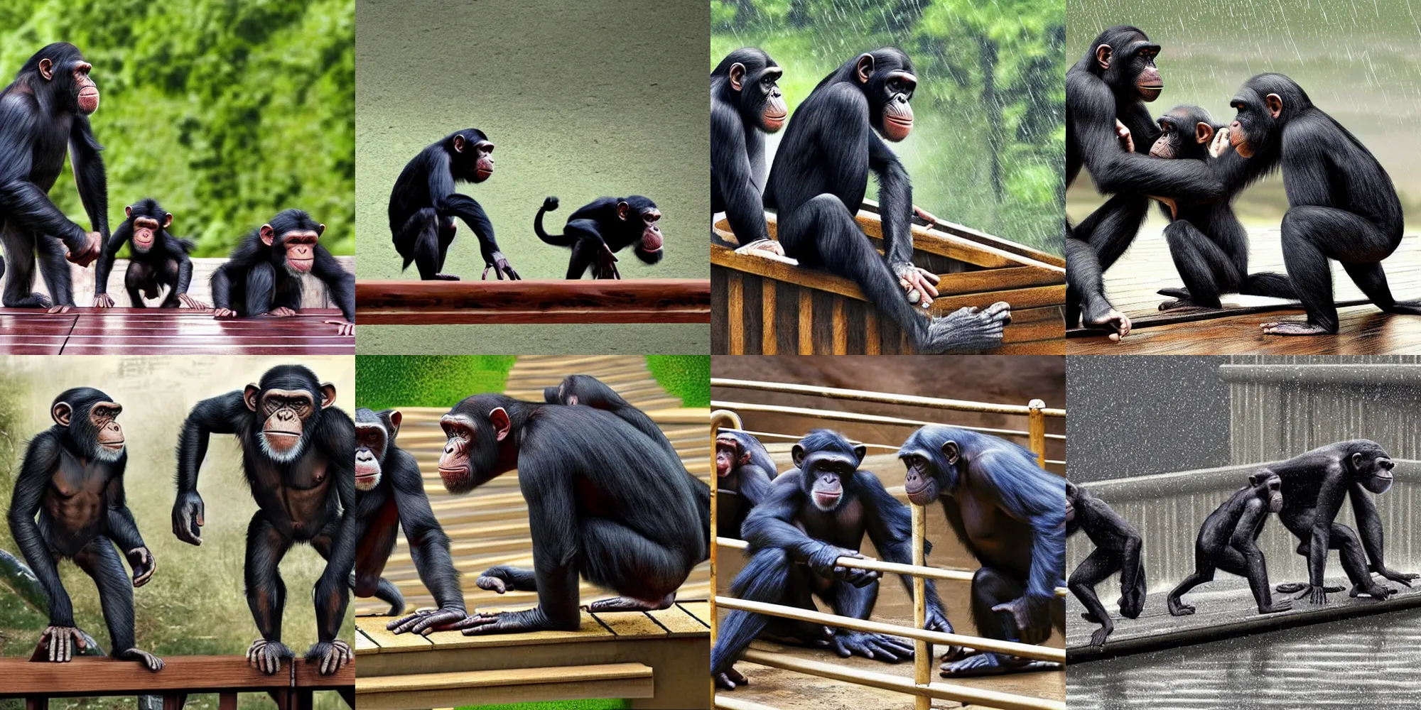 3 Chimps Fighting on the Ramp to Noah's Ark as it | Stable Diffusion