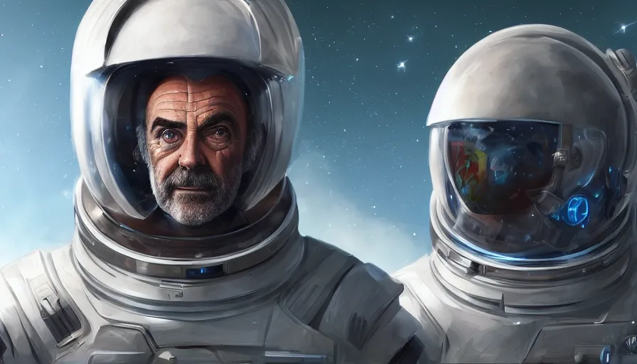 Image similar to Digital painting of Sean Connery as space commander, hyperdetailed, artstation, cgsociety, 8k