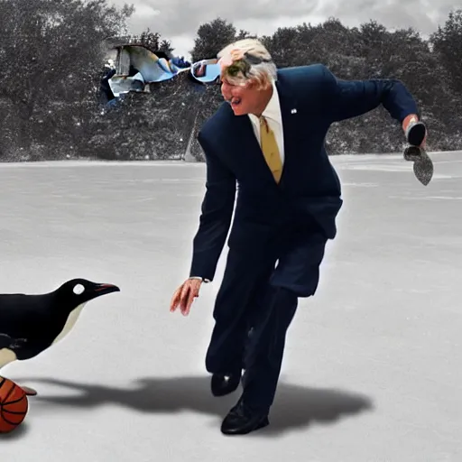 Prompt: Joe Biden playing basketball with a penguin, hyperdetailed, 4k, best photo