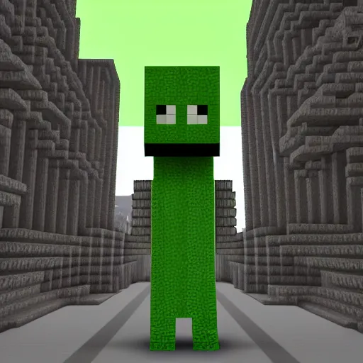 Prompt: hyper realistic render of a minecraft creeper in new york city, photo, caught on camera, dramatic lighting