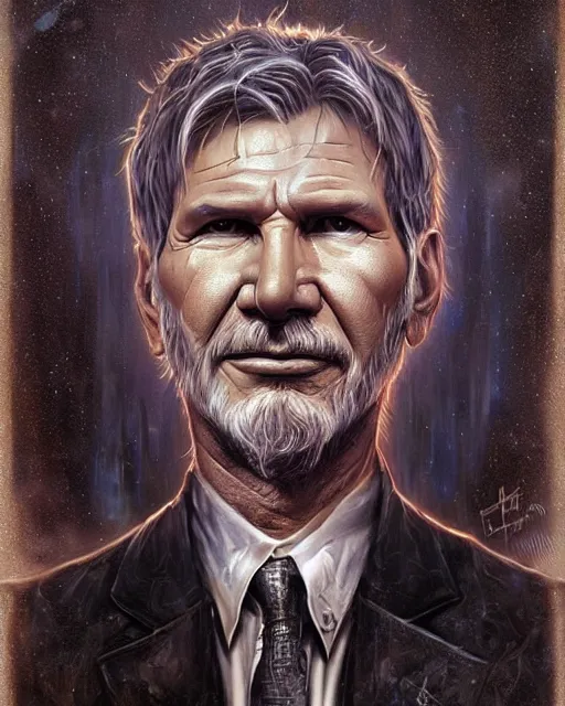 Image similar to lovecraft biopunk portrait of harrison ford by tomasz alen kopera and peter mohrbacher.