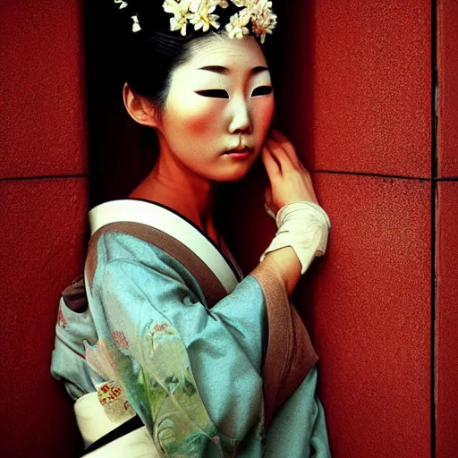 Image similar to portrait of a beautiful geisha, photograph by steve mccurry