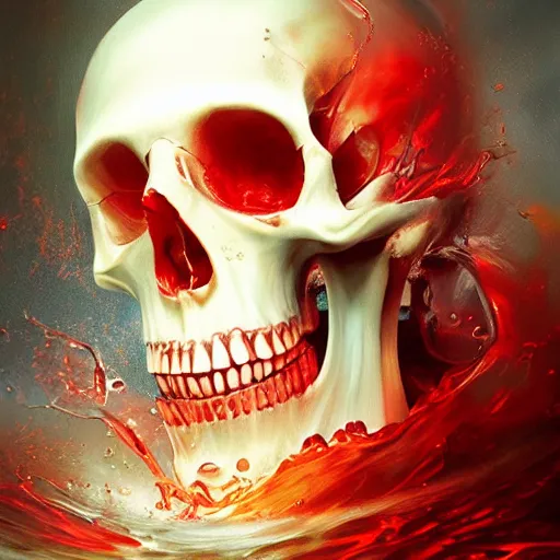 Image similar to turbulent transparent red liquid inside in a transparent skull, alayna lemmer