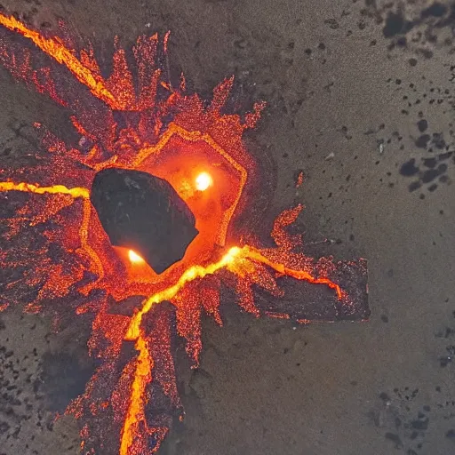 Image similar to ancient demon summoning, magic, volcanic acitvity, shot from drone