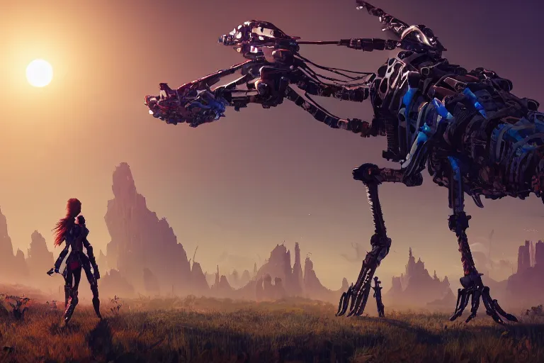 Image similar to longleg machine mecanical creature robot of horizon forbidden west horizon zero dawn bioluminiscence global illumination ray tracing hdr fanart arstation by ian pesty and alena aenami artworks in 4 k