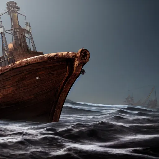 Prompt: a high quality photo of old rusty ship, trending on artstation, unreal engine