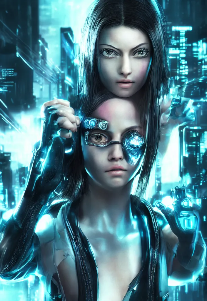 Image similar to cyberpunk hacker girl portrait, highly detailed, alita, studio lighting, neon backlit, 8 k