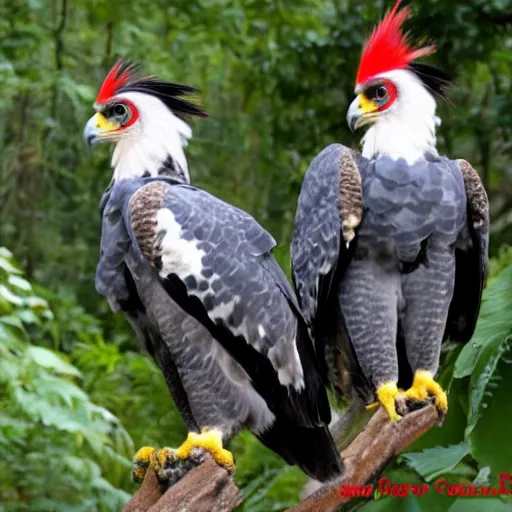 Image similar to Harpy eagle and red cardinal hybrid, real photo from zoo,