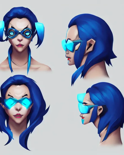 Prompt: overwatch concept art character portrait of a new character who is a wizard with blue hair, trending on artstation, cgsociety,