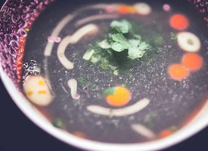 Prompt: dslr photograph of a bowl eldritch horror soup, 8 5 mm f 1. 8