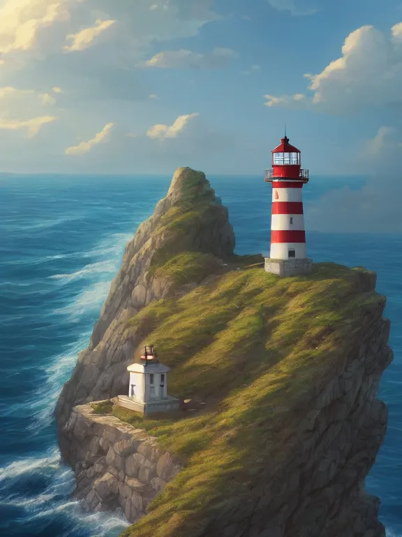 Image similar to A highly detailed matte painting of lone lighthouse by Studio Ghibli, Makoto Shinkai, by Artgerm, by WLOP, by Greg Rutkowski, volumetric lighting, octane render, 4K resolution, trending on artstation, masterpiece