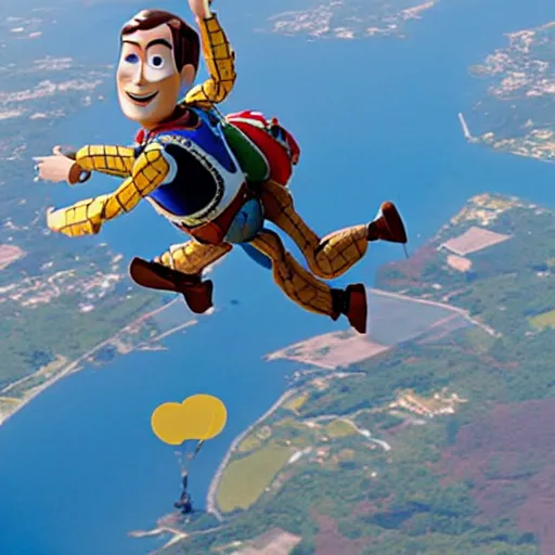 Image similar to woody from toy story skydiving