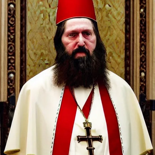 Image similar to cardinal - bishops that looks like rasputin in apostolic palace in vatican
