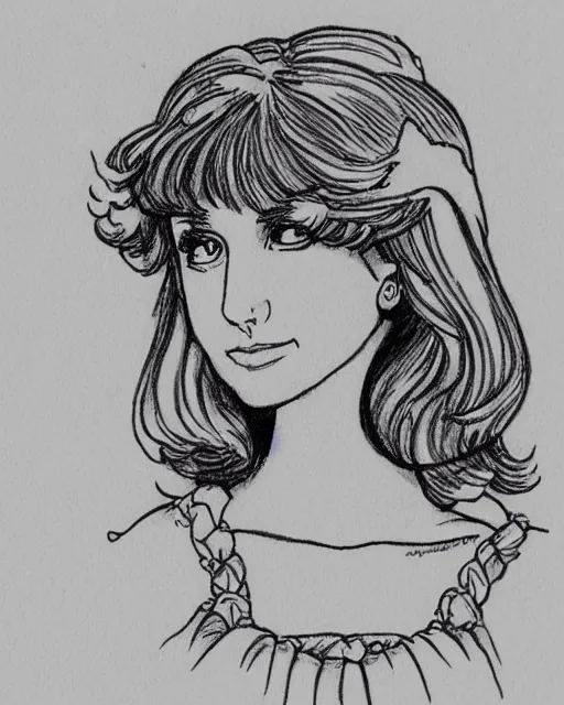 Image similar to inked sketch of princess diana, drawn by naoko takeuchi